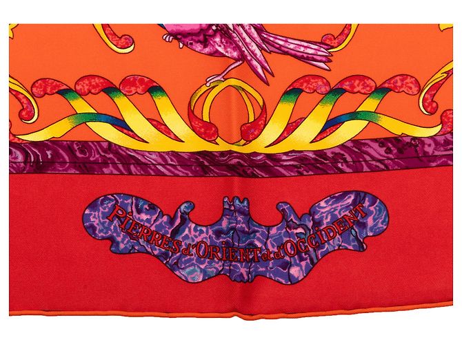 Foulard di seta Hermès Orange Pierres D Orient Et D Occident 90 - vista 6