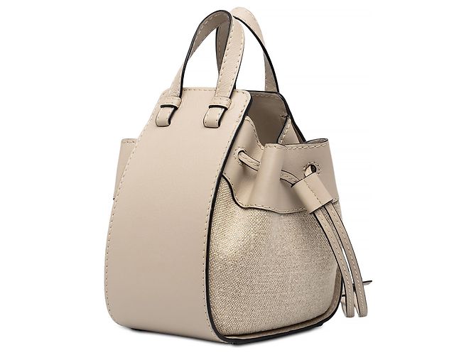 Mini Borsa Hammock LOEWE in pelle e tela beige - vista 2