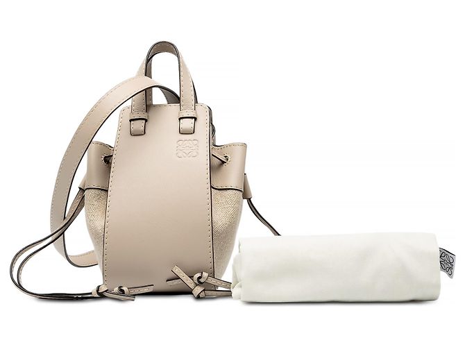 Mini Borsa Hammock LOEWE in pelle e tela beige - vista 7