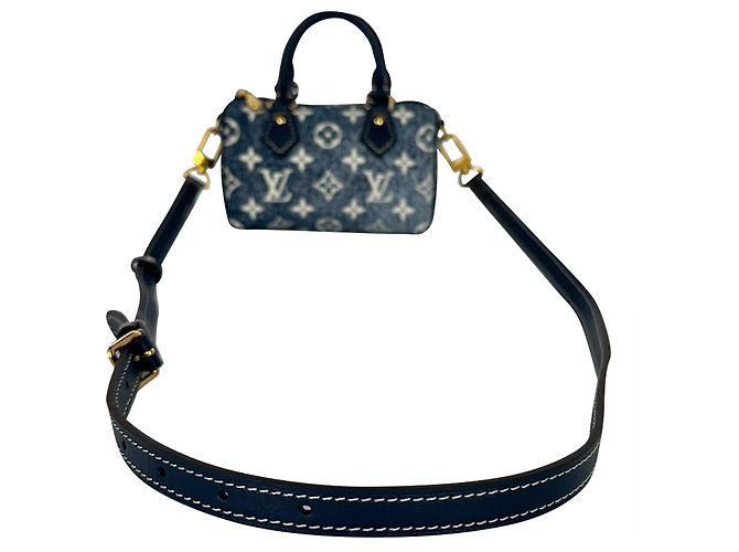Louis Vuitton Nano Speedy in cotone blu - vista 12