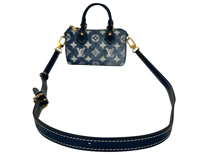 Louis Vuitton Nano Speedy in cotone blu - vista 13
