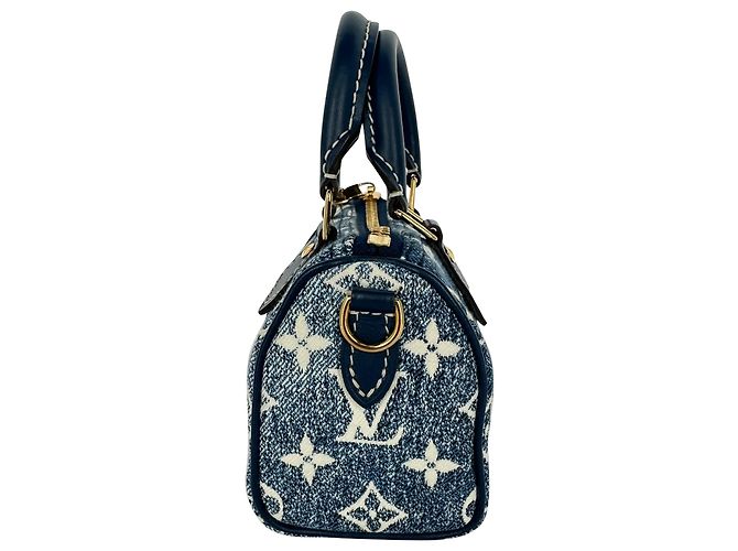 Louis Vuitton Nano Speedy in cotone blu - vista 2