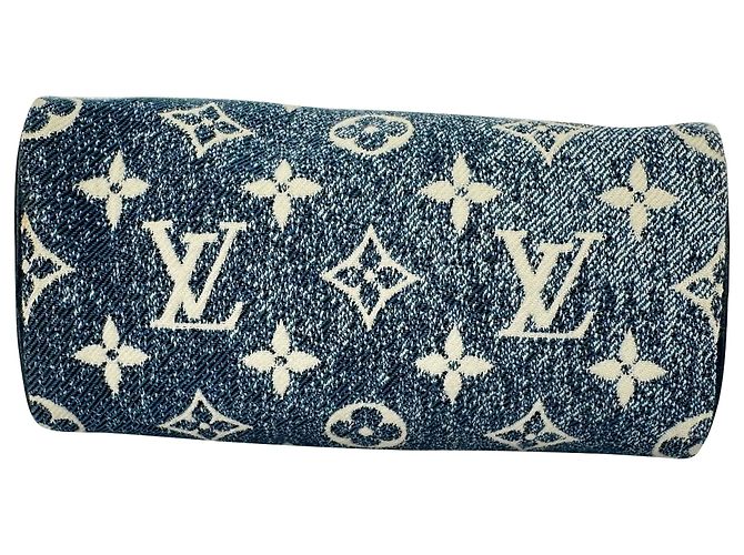Louis Vuitton Nano Speedy in cotone blu - vista 4