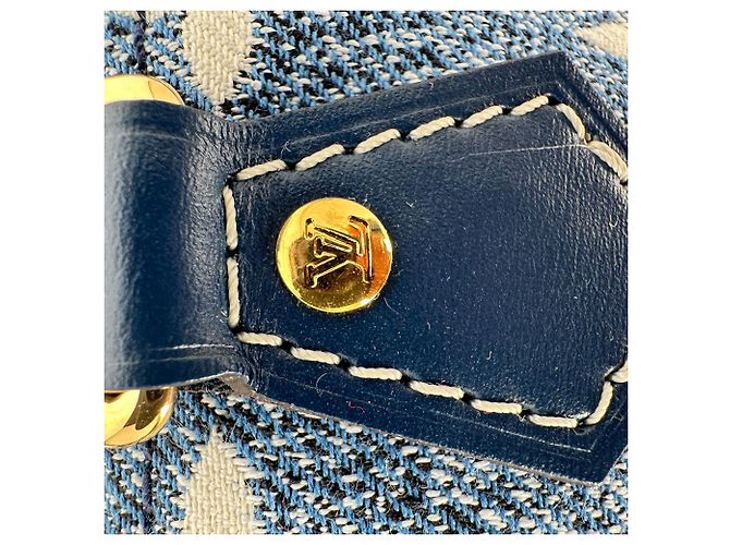 Louis Vuitton Nano Speedy in cotone blu - vista 5