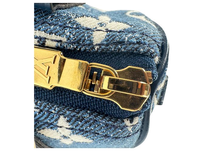 Louis Vuitton Nano Speedy in cotone blu - vista 7