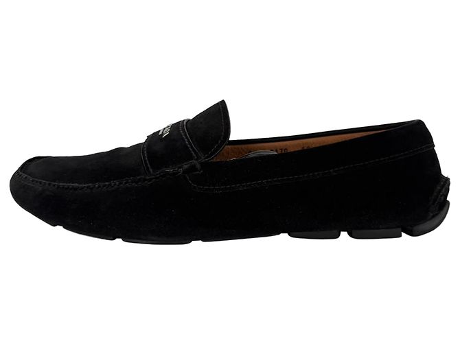 Mocassini in suede nero con placca logo Prada - vista 13