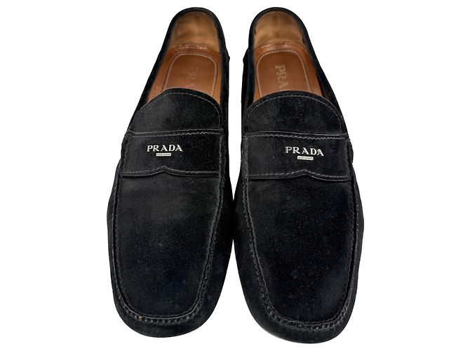 Mocassini in suede nero con placca logo Prada - vista 3