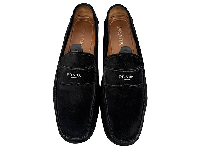 Mocassini in suede nero con placca logo Prada - vista 4