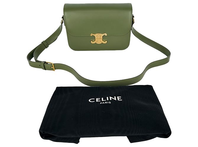 Céline Borsa Celine Triomphe in pelle verde oliva - vista 20