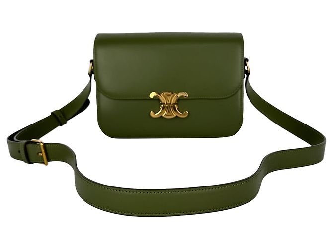 Céline Borsa Celine Triomphe in pelle verde oliva - vista 3
