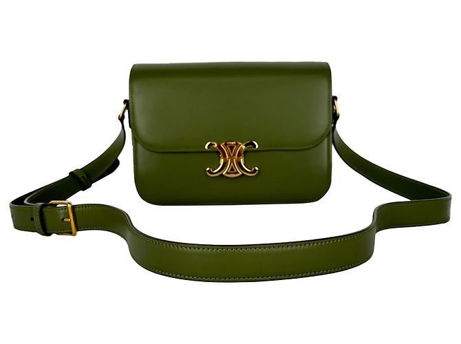 Céline Borsa Celine Triomphe in pelle verde oliva - vista 6