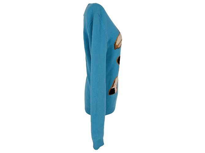 Gucci Strickpullover mit Schweine-Motiv aus blauer Wolle - Ansicht 2
