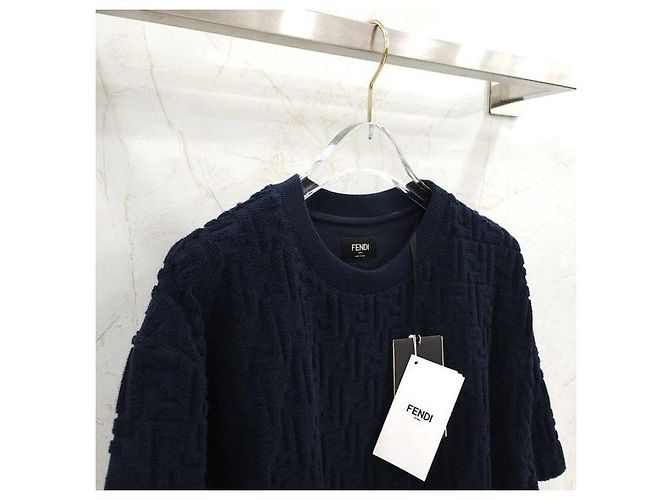 Fendi Navy Terry Kurzarm T-Shirt - Ansicht 3