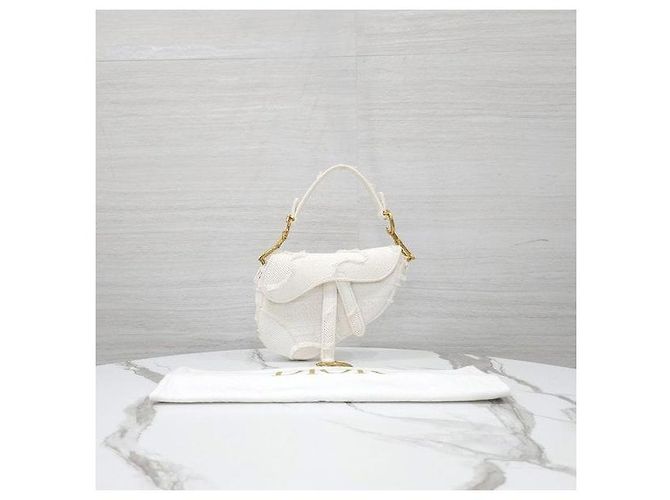 Dior Borsa Saddle Mini Oblique con Frange Bianca - vista 10