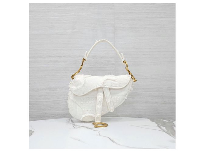 Dior Borsa Saddle Mini Oblique con Frange Bianca - vista 11