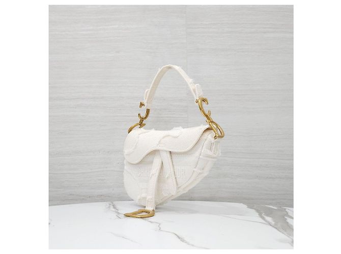 Dior Borsa Saddle Mini Oblique con Frange Bianca - vista 12