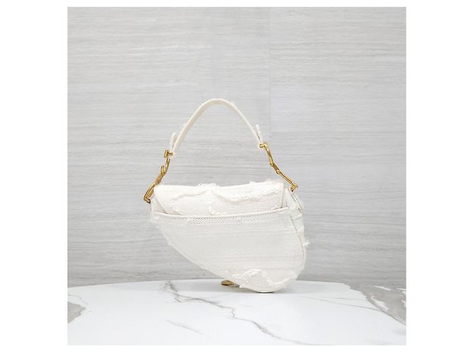 Dior Borsa Saddle Mini Oblique con Frange Bianca - vista 13