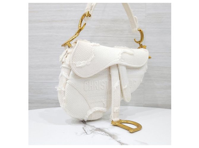 Dior Borsa Saddle Mini Oblique con Frange Bianca - vista 14