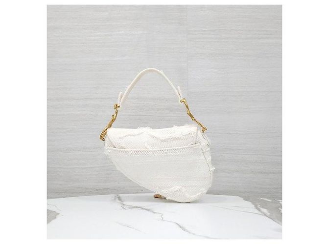 Dior Borsa Saddle Mini Oblique con Frange Bianca - vista 3