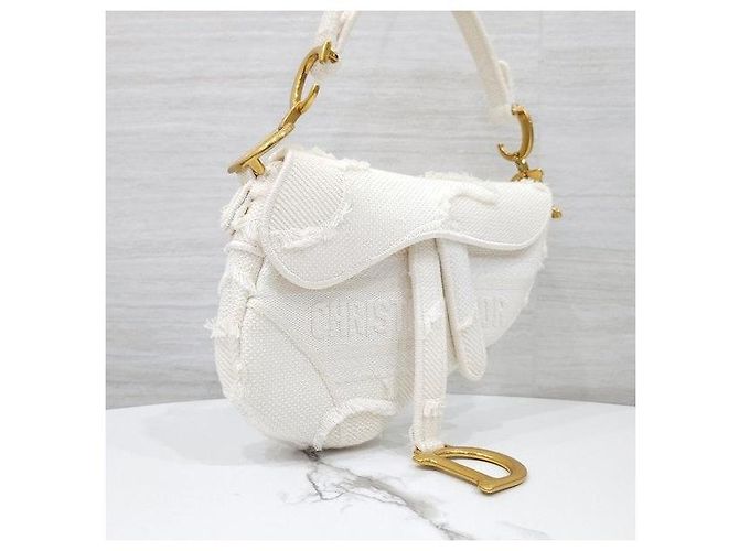 Dior Borsa Saddle Mini Oblique con Frange Bianca - vista 4