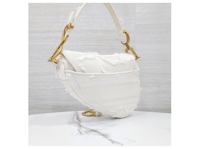 Dior Borsa Saddle Mini Oblique con Frange Bianca - vista 5