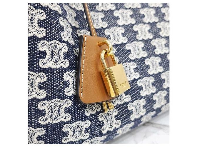 Céline Borsa Cabas Orizzontale in Tessuto Ricamato Blu Navy - vista 5