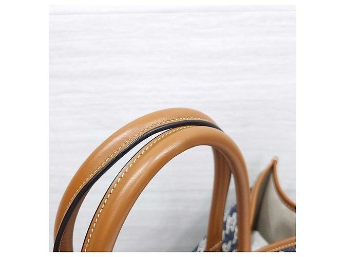 Céline Borsa Cabas Orizzontale in Tessuto Ricamato Blu Navy - vista 6