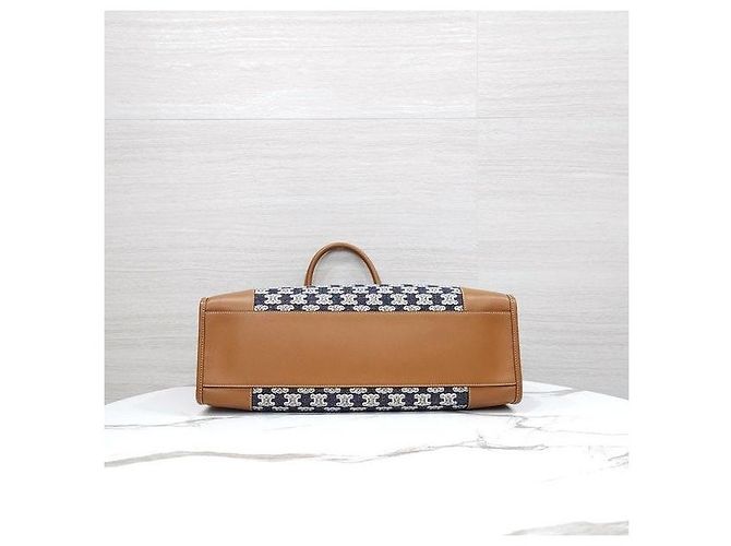 Céline Borsa Cabas Orizzontale in Tessuto Ricamato Blu Navy - vista 8
