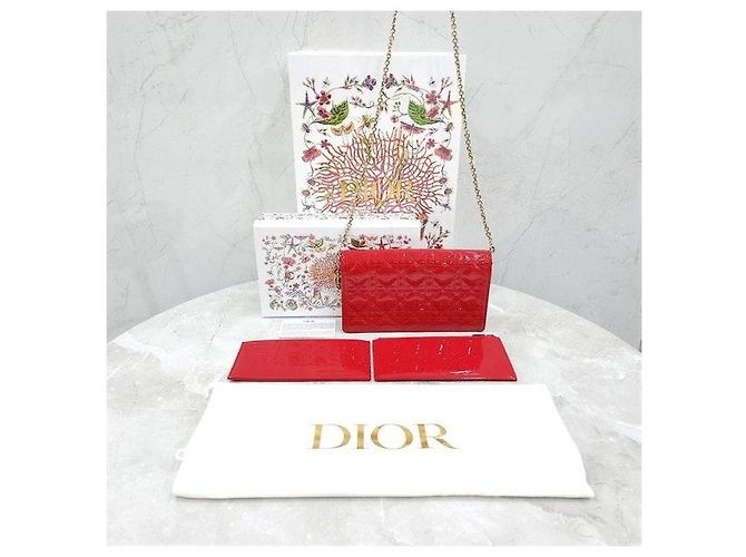 Dior Borsa a spalla con catena e pochette in vernice rossa - vista 10
