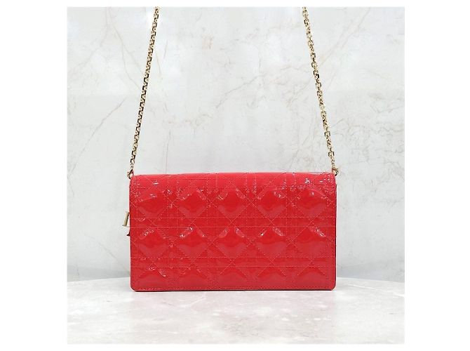Dior Borsa a spalla con catena e pochette in vernice rossa - vista 11