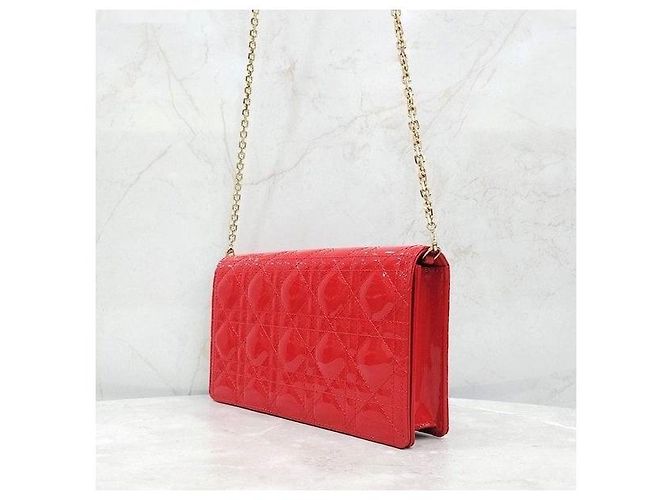 Dior Borsa a spalla con catena e pochette in vernice rossa - vista 2