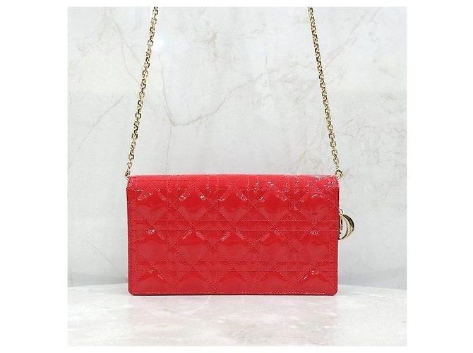 Dior Borsa a spalla con catena e pochette in vernice rossa - vista 3