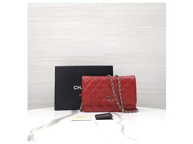 Chanel Portafoglio a catena Classic WOC a tracolla Red Lambskin Silver - vista 10