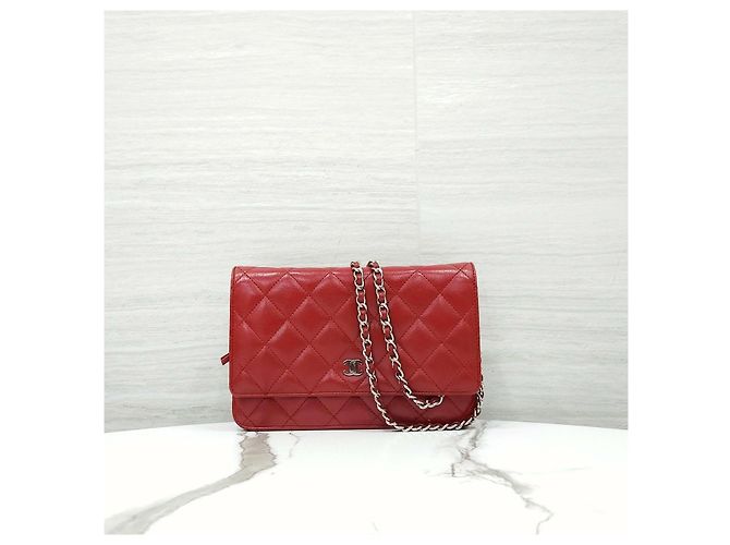 Chanel Portafoglio a catena Classic WOC a tracolla Red Lambskin Silver - vista 11