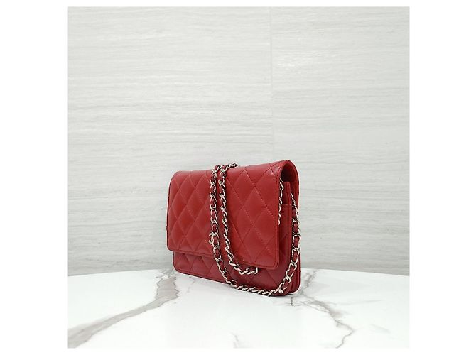 Chanel Portafoglio a catena Classic WOC a tracolla Red Lambskin Silver - vista 12