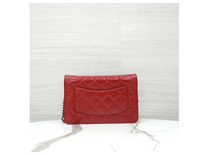 Chanel Portafoglio a catena Classic WOC a tracolla Red Lambskin Silver - vista 13