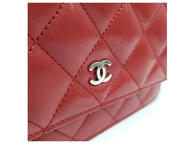 Chanel Portafoglio a catena Classic WOC a tracolla Red Lambskin Silver - vista 15