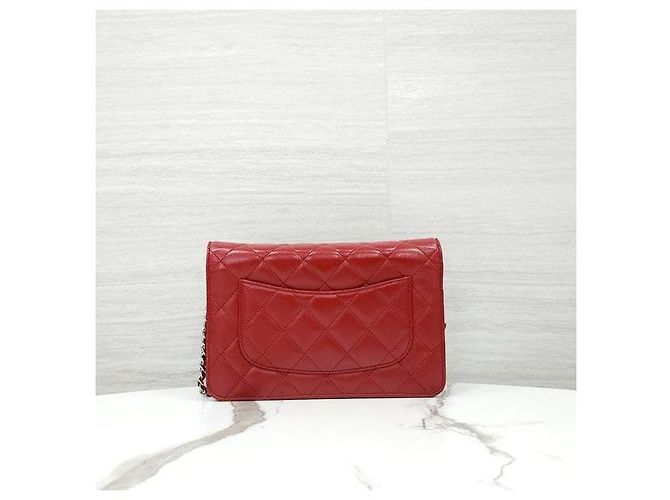 Chanel Portafoglio a catena Classic WOC a tracolla Red Lambskin Silver - vista 3