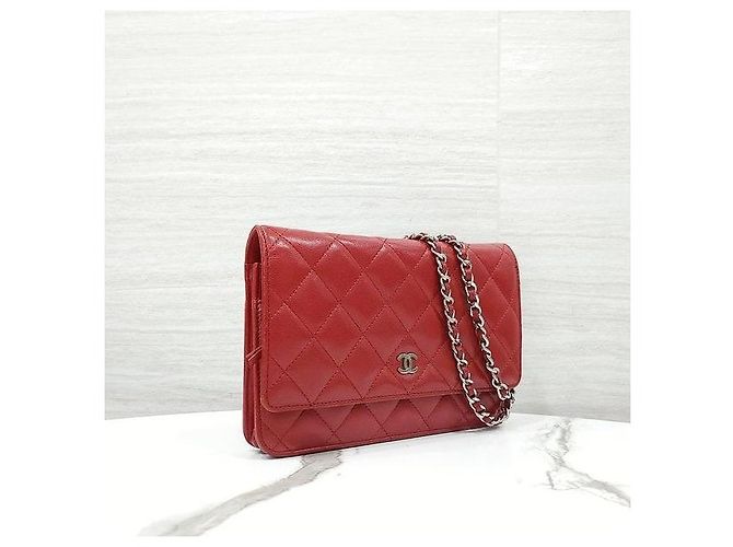 Chanel Portafoglio a catena Classic WOC a tracolla Red Lambskin Silver - vista 4