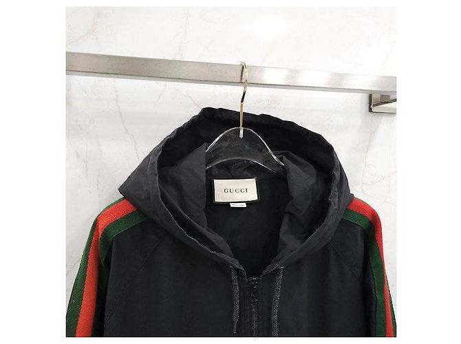 Gucci Anorak antivento nero con logo Web e Three-Stripes - vista 3