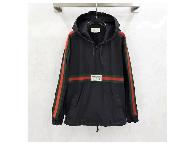 Gucci Anorak antivento nero con logo Web e Three-Stripes - vista 6