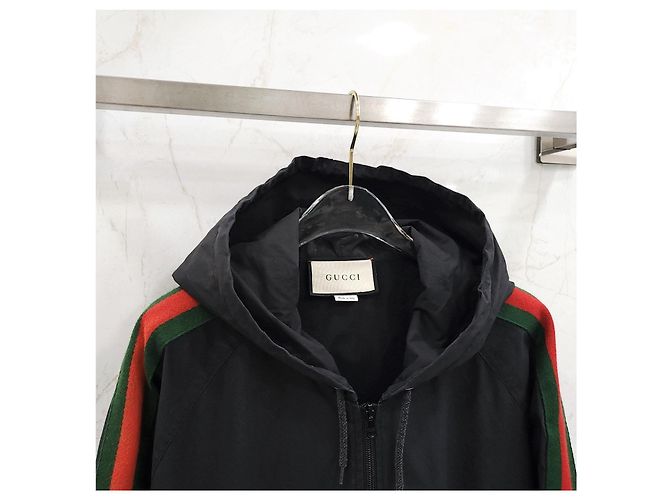 Gucci Anorak antivento nero con logo Web e Three-Stripes - vista 8