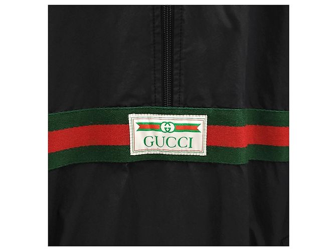 Gucci Anorak antivento nero con logo Web e Three-Stripes - vista 9
