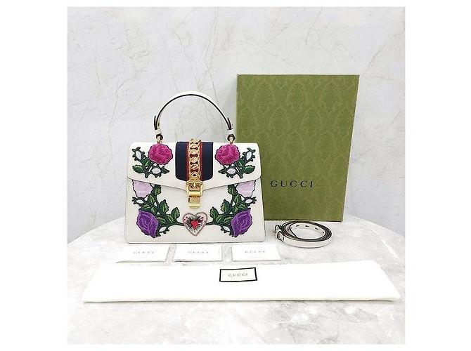 Gucci Borsa a tracolla e a mano a tre strisce con ricamo floreale - vista 10