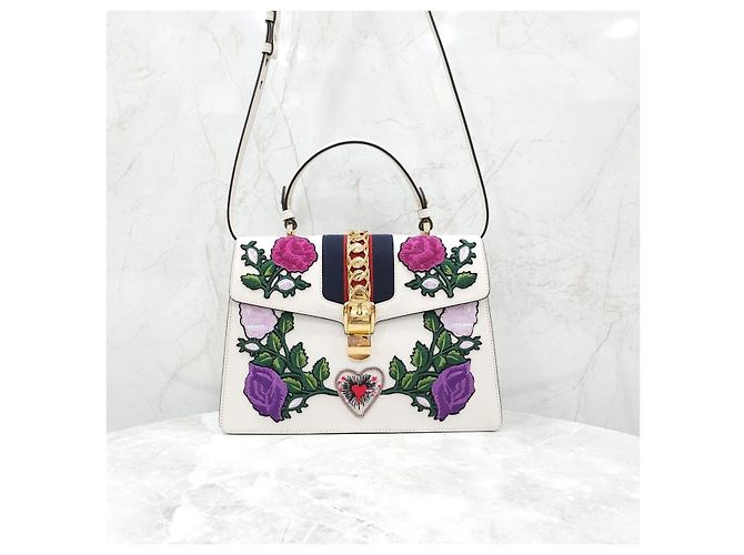 Gucci Borsa a tracolla e a mano a tre strisce con ricamo floreale - vista 11