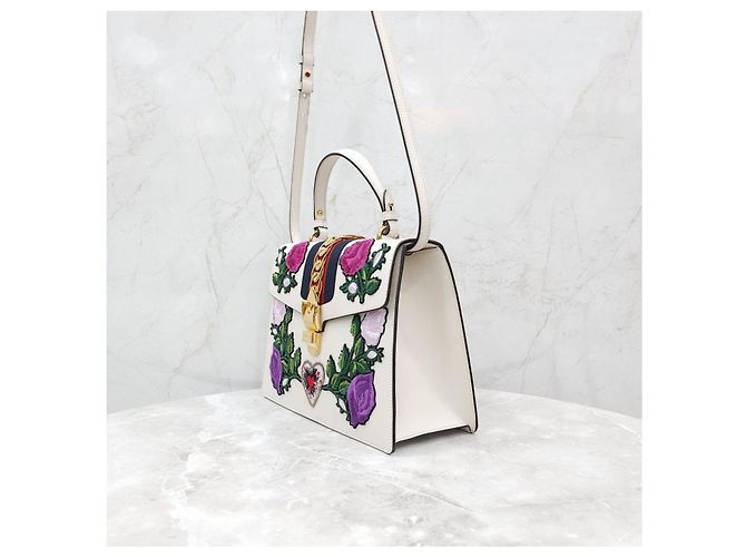 Gucci Borsa a tracolla e a mano a tre strisce con ricamo floreale - vista 12