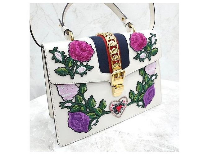 Gucci Borsa a tracolla e a mano a tre strisce con ricamo floreale - vista 4
