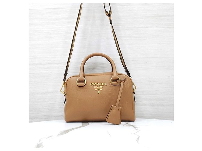 Prada Borsa a spalla Bauletto Vitello Phoenix Caramel - vista 11