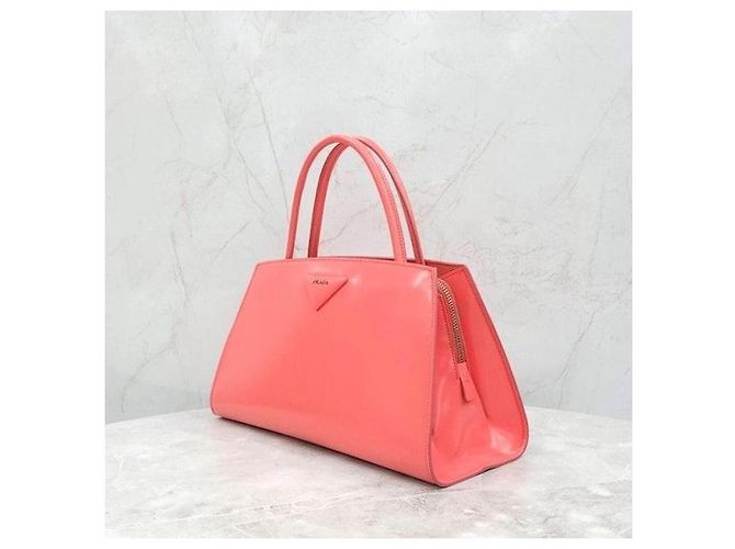 Prada Brush Leder-Tote Bag mit rosa Dreiecks-Logo - Ansicht 2