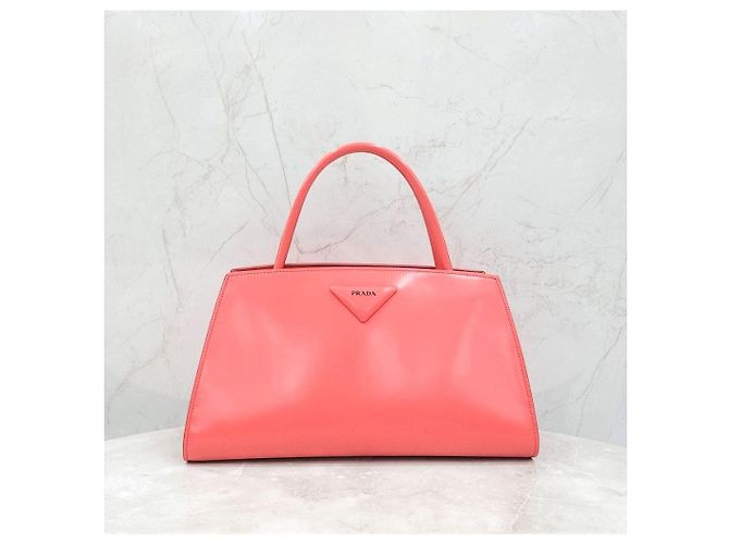 Prada Brush Leder-Tote Bag mit rosa Dreiecks-Logo - Ansicht 8
